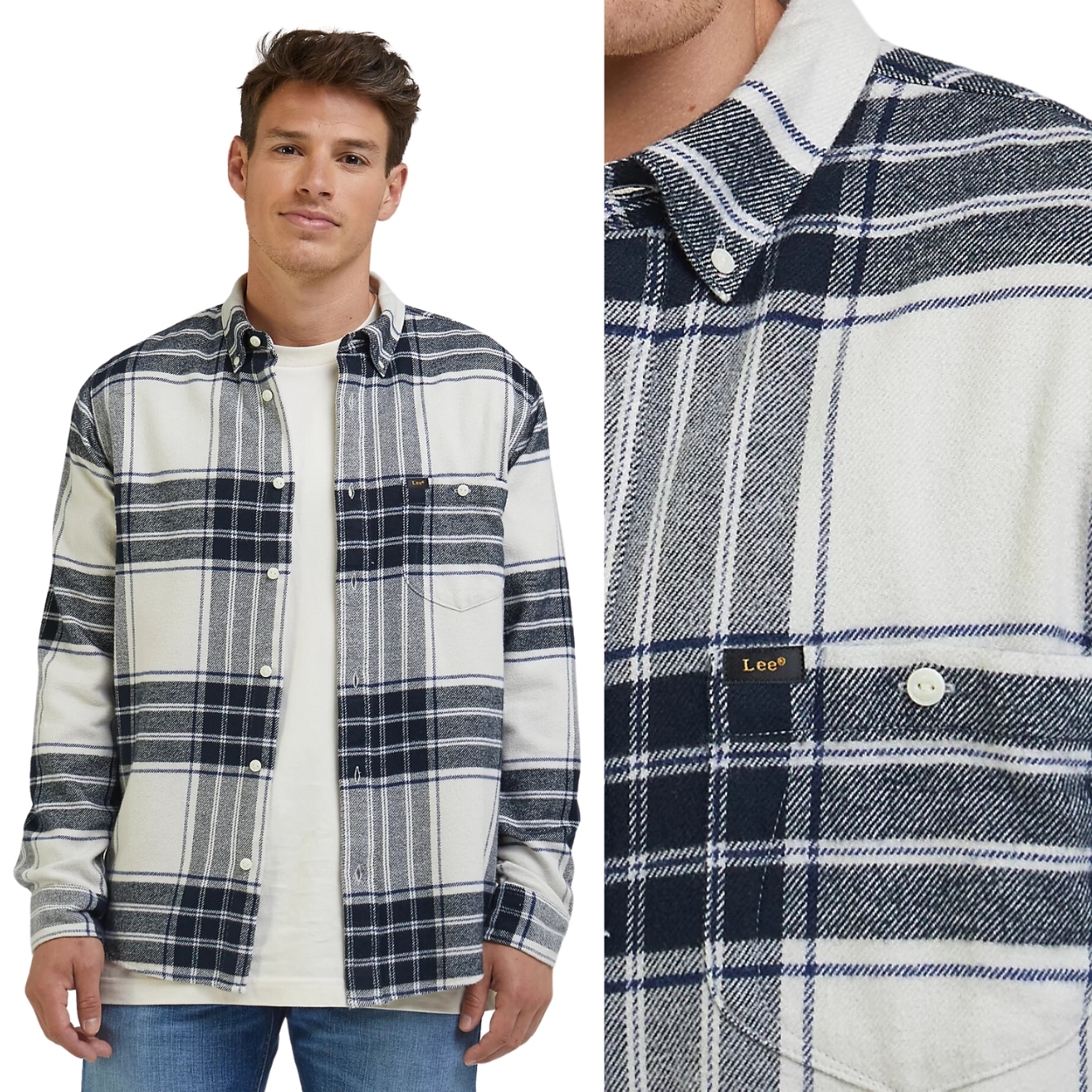 Lee Riveted Shirt Black volná silnější bavlněná kostkovaná košile XXL