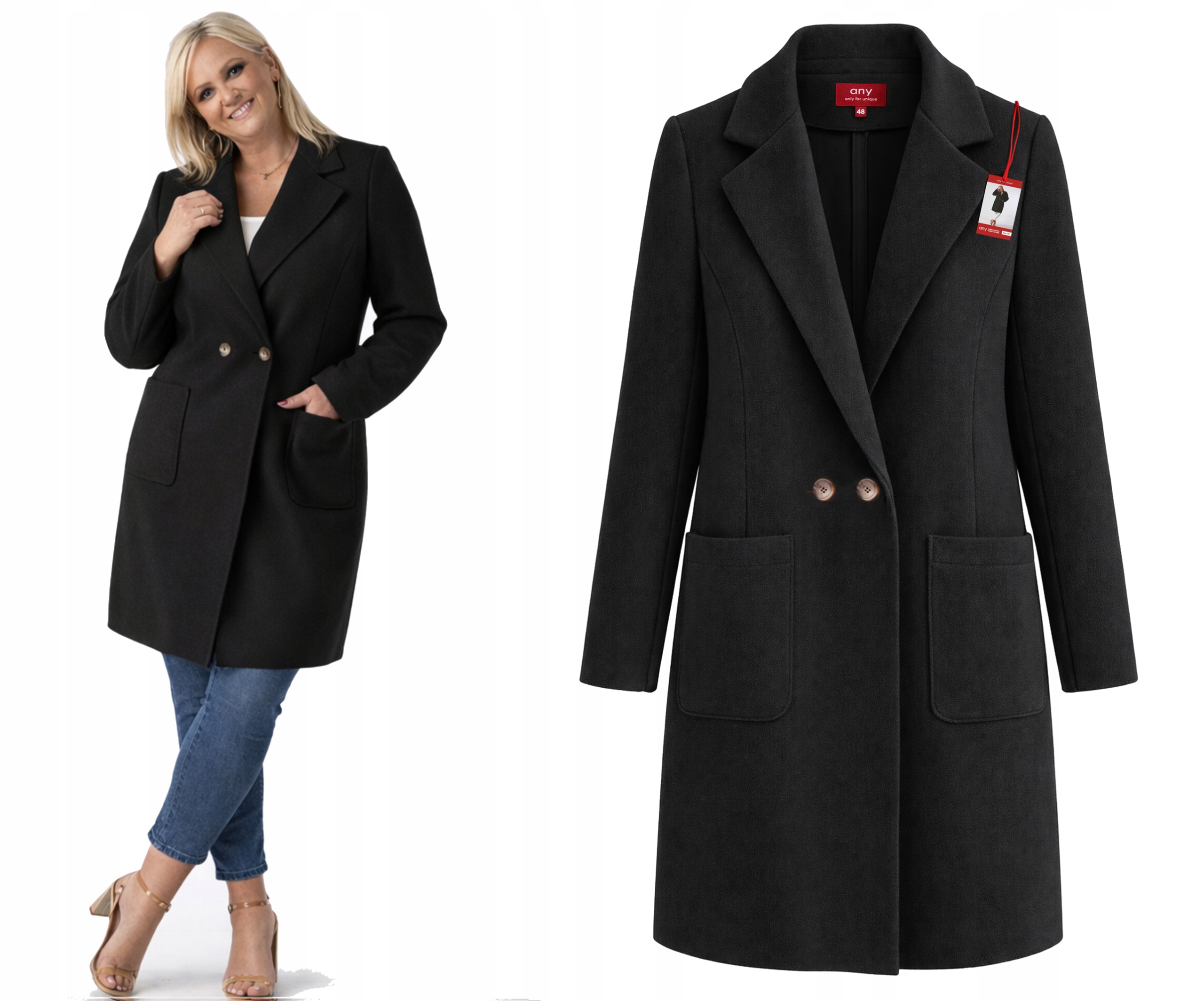 Elegantní dámský jarní přechodový kabát s vlnou (44-54) tu 44/46 XXL