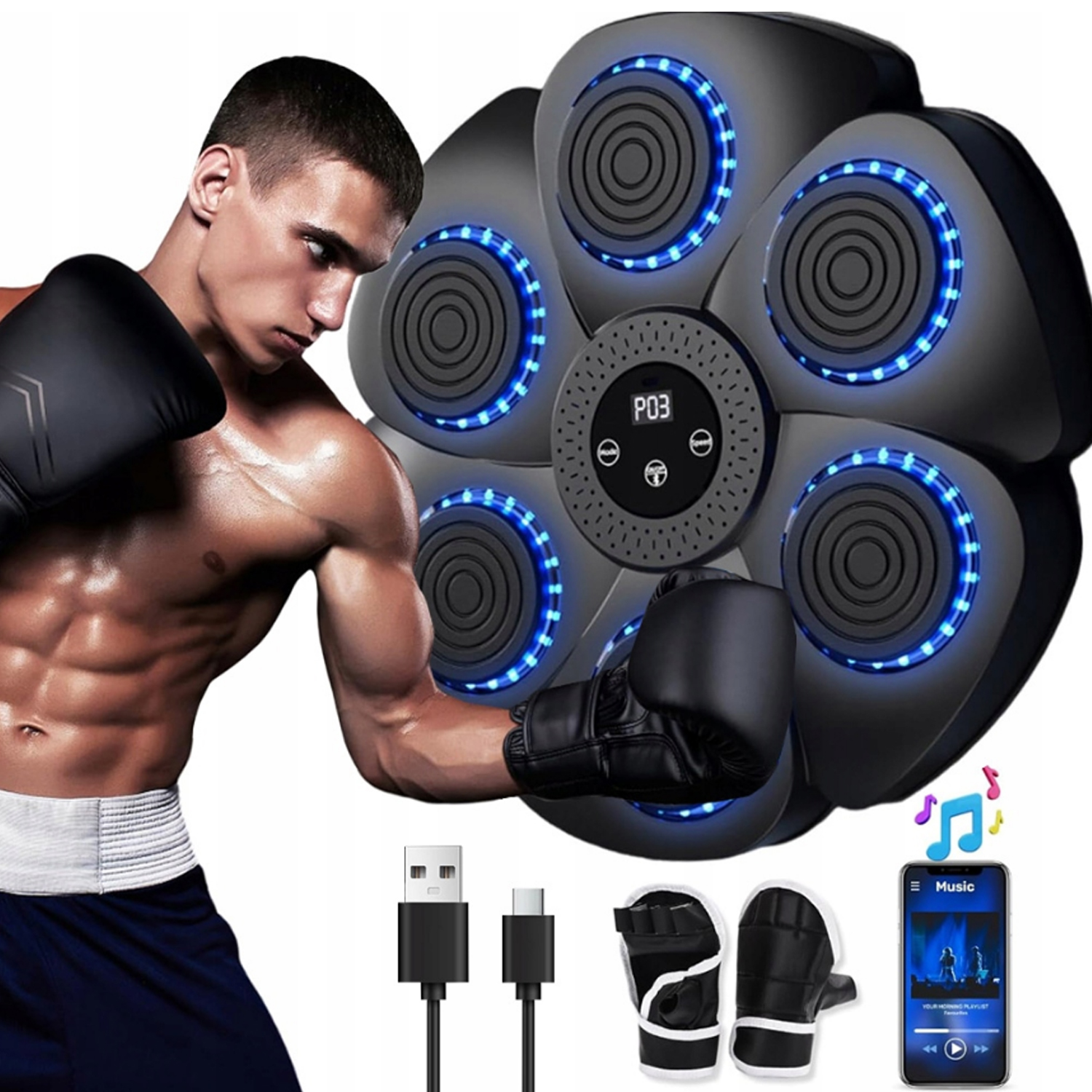 Bluetooth Tréninková Boxovací Deska Na Zeď S Hudební Tabulí Pro Děti