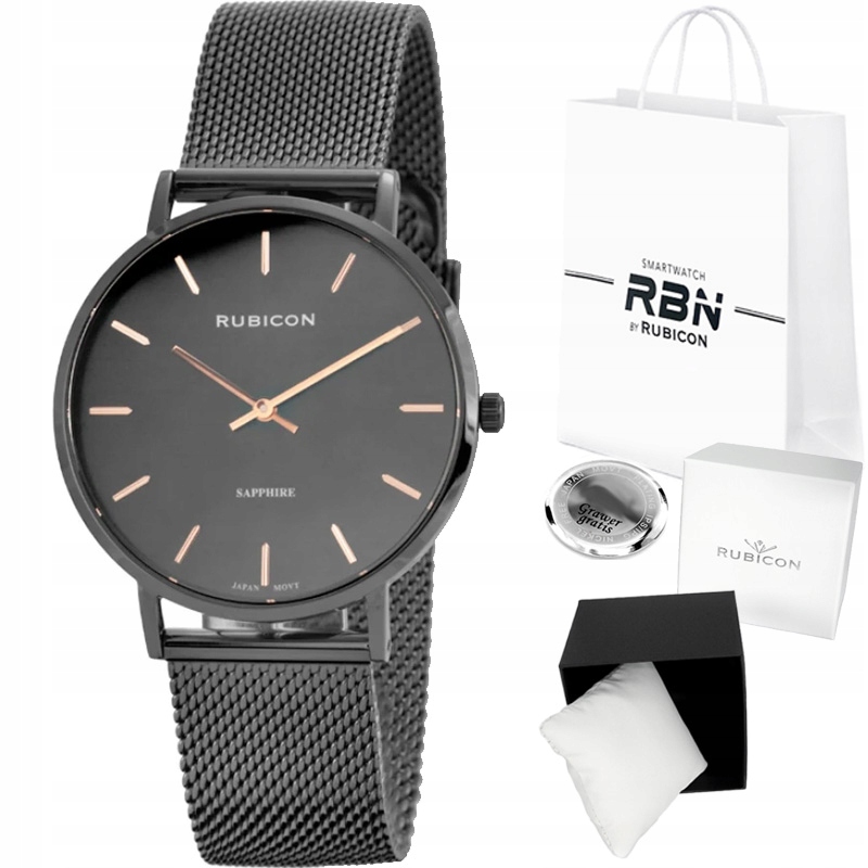 Dámské hodinky Rubicon elegantní Safírové Sklo síťovina Gravírování