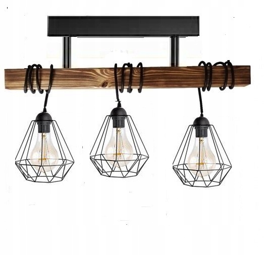 

Lampa żyrandol drewno 3xE27 Loft Czarna druciak