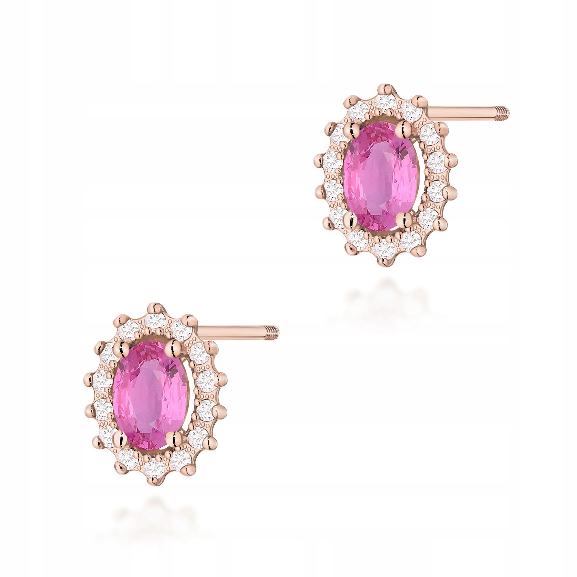 Náušnice z růžového zlata 585 s růžovým safírem a brilianty 2,2 g