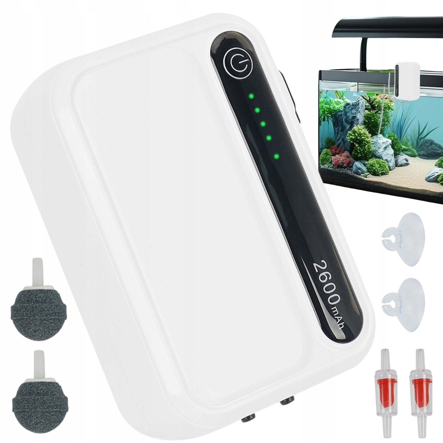 Levně 2600 Mah Akumulátorová Vzduchová Pumpa Do Akvária 3 W S Usb Nabíjením