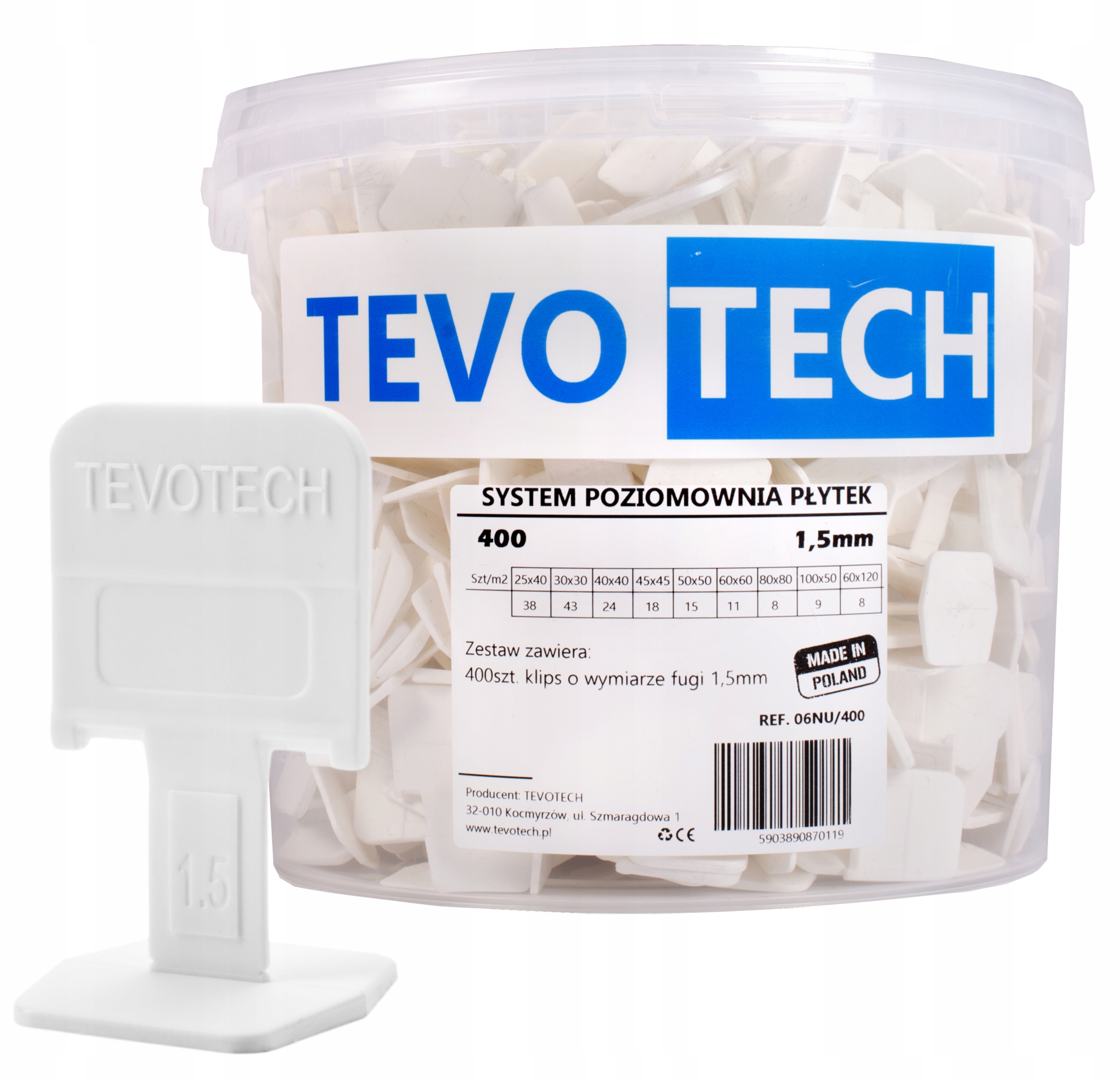 

System Poziomowania Płytek Tevotech 400 klips1,5mm