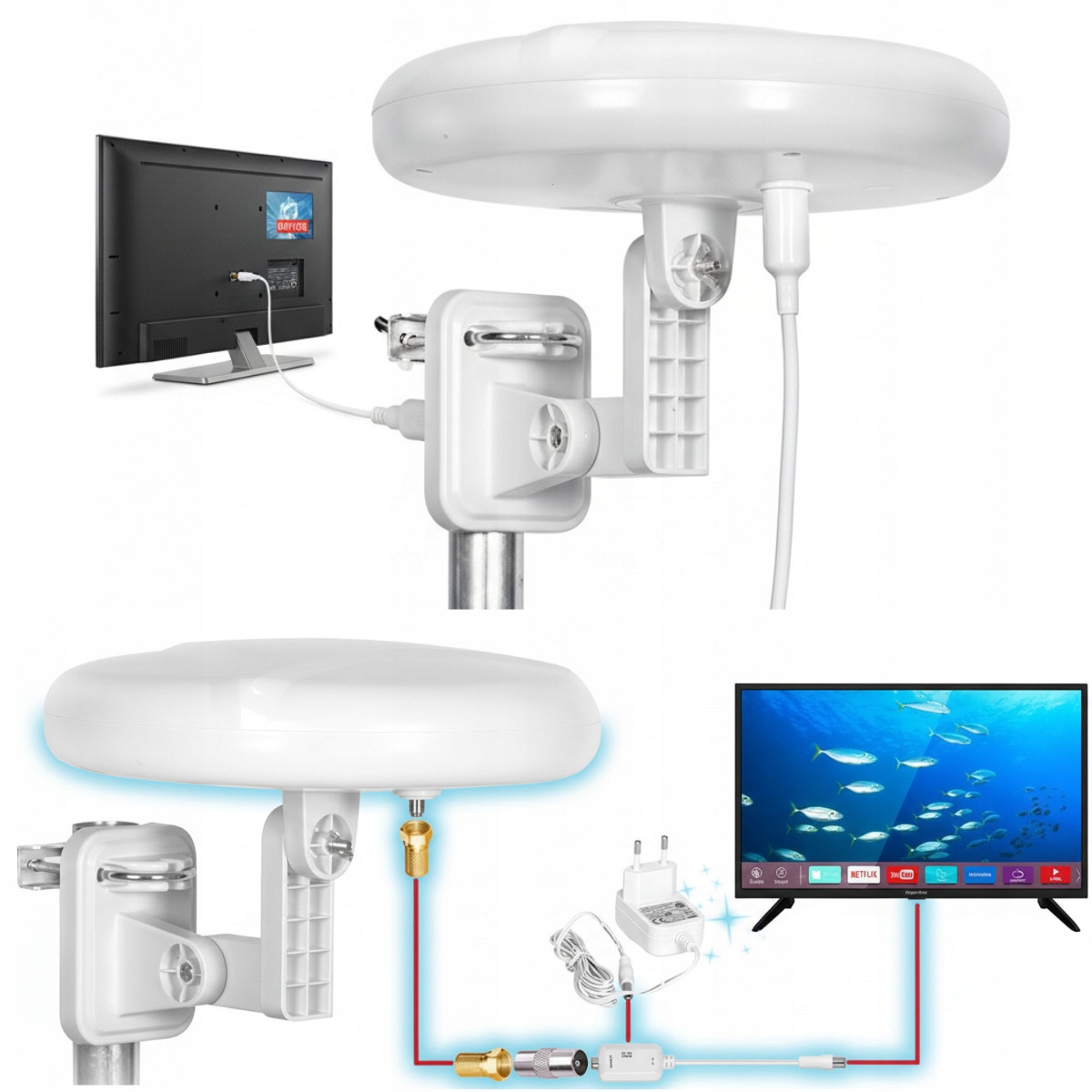 Venkovní pozemní anténa s napájecím zdrojem pro Mux 5 Dvb-T 2 Polonia Hd 2022