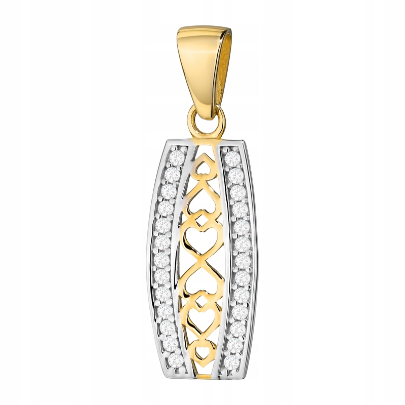 Zlatý Přívěsek Přívěsek pr. 585 Obdélníkové ažurové Srdce a Zirkony 14k