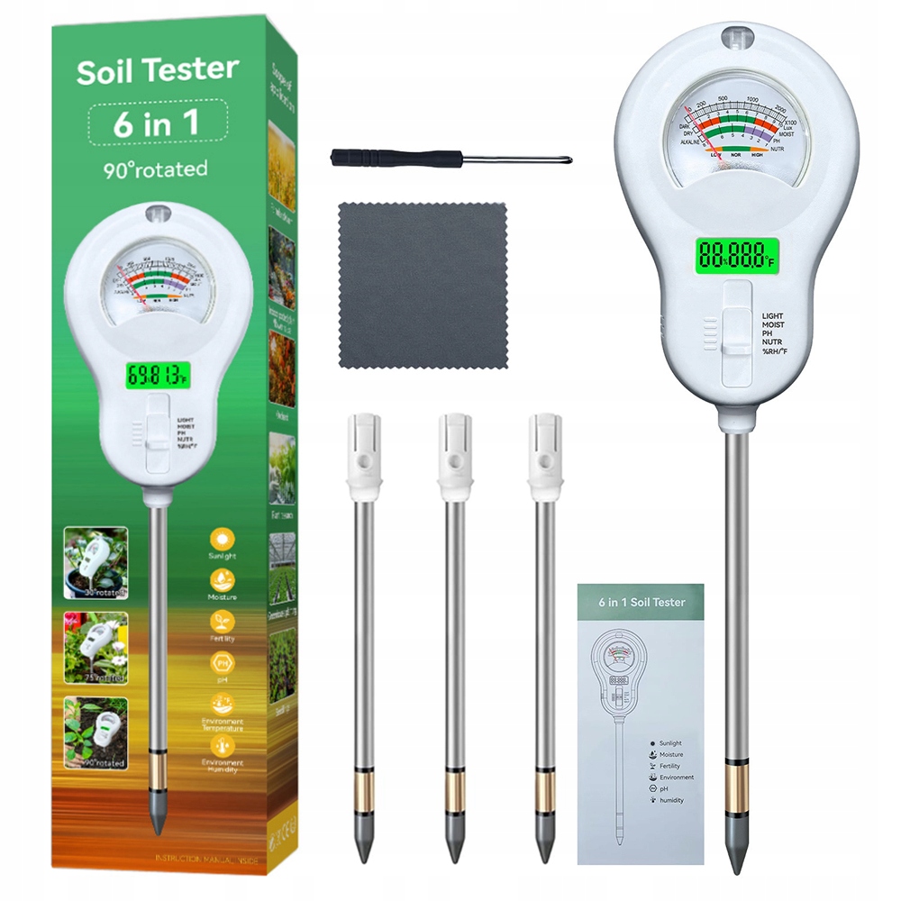 Kyseloměr půdy tester substrátu pH země měřič teploty vlhkost 6v1