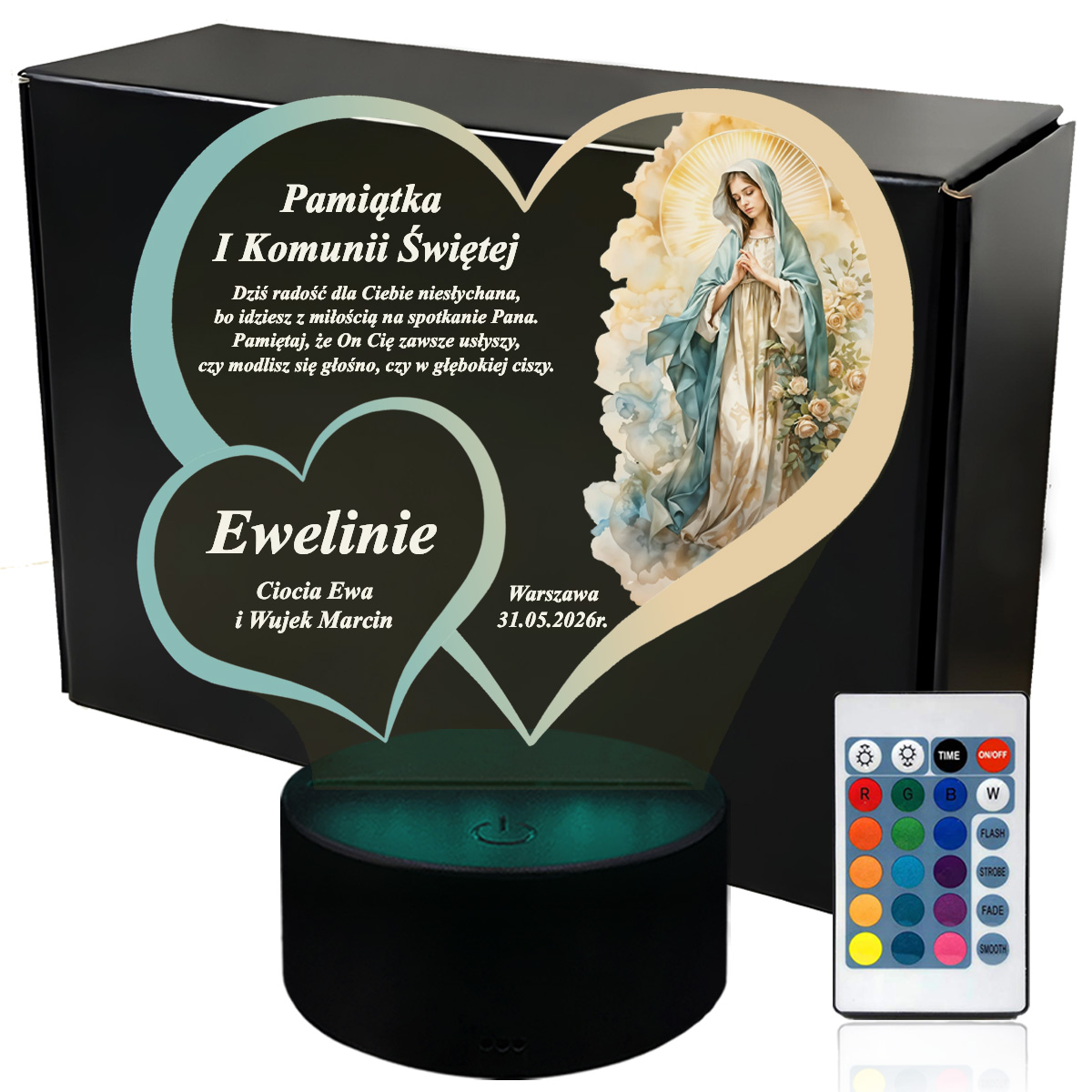 Pamiątka Pierwszej Komunii Świętej Lampka Nocna Statuetka Matka Boska