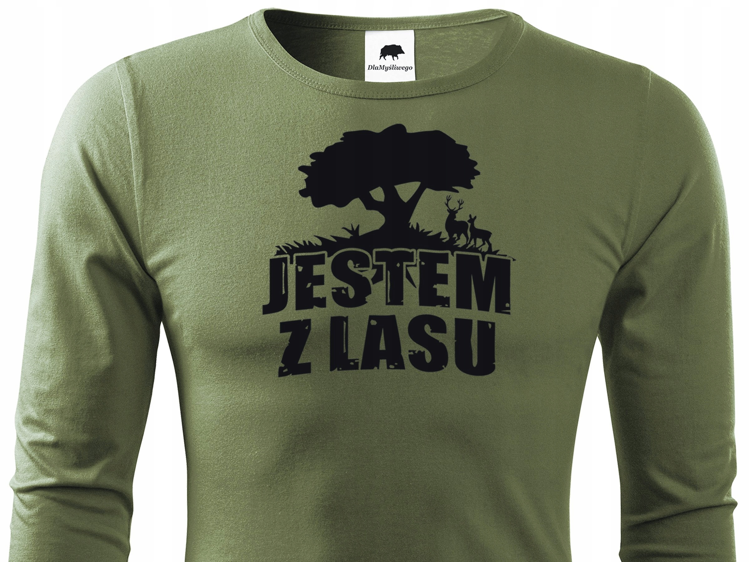 

Longsleeve khaki z dużym nadrukiem – Jestem z Lasu