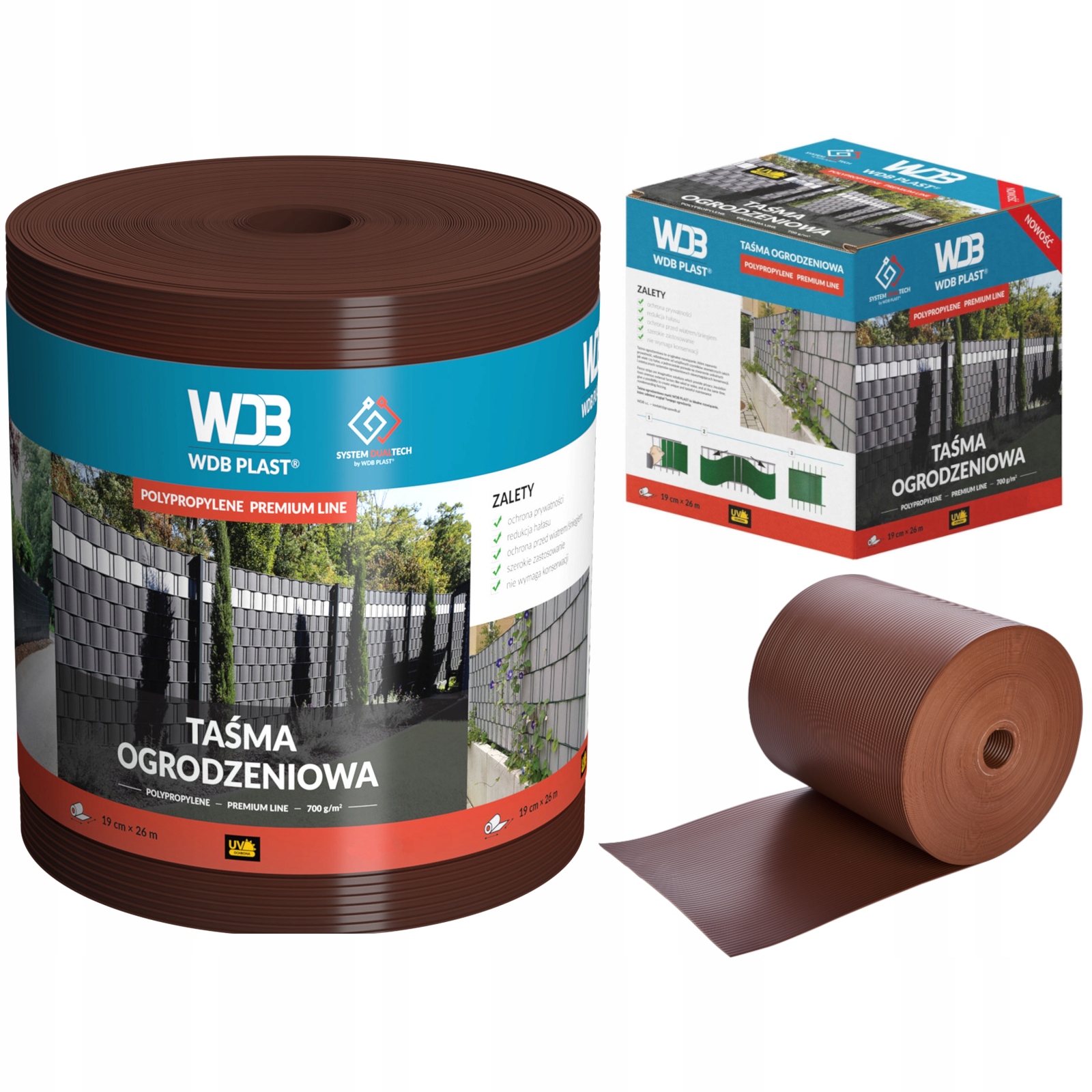 Taśma Ogrodzeniowa Premium Brązowa 19cmx26m Osłona Ogrodzenie Panelowe Płot