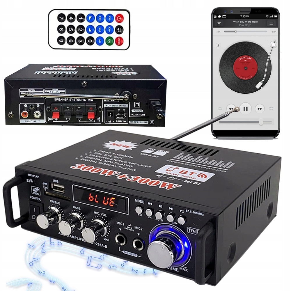 Bluetooth Audio Zesilovač Rádio Fm Přehrávač MP3 Stereo Receiver Výkonný