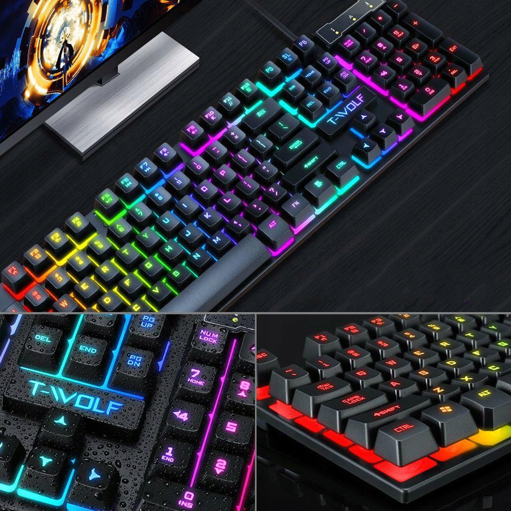 ZESTAW KLAWIATURA GAMINGOWA HYBRYDOWA PODŚWIETLANA RGB + MYSZ MYSZKA Kolor czarny