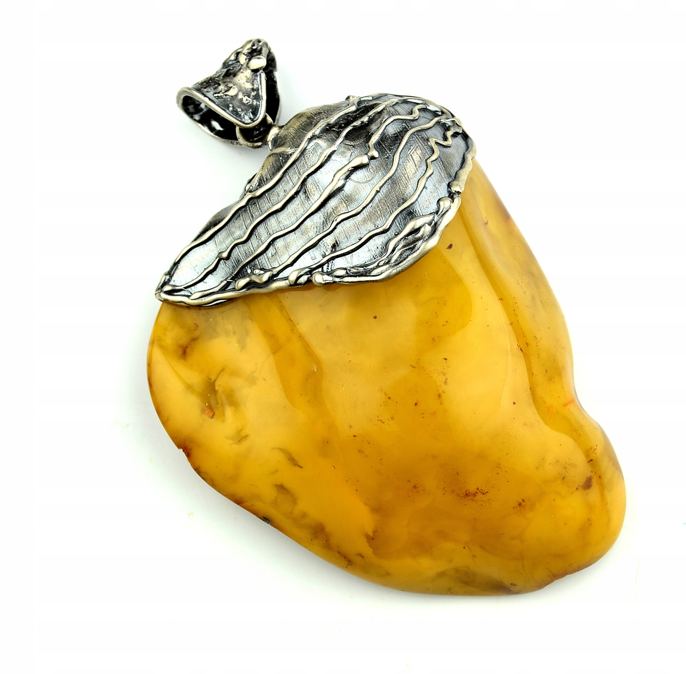 Velký Medový Přívěsek Baltský Jantar Stříbro