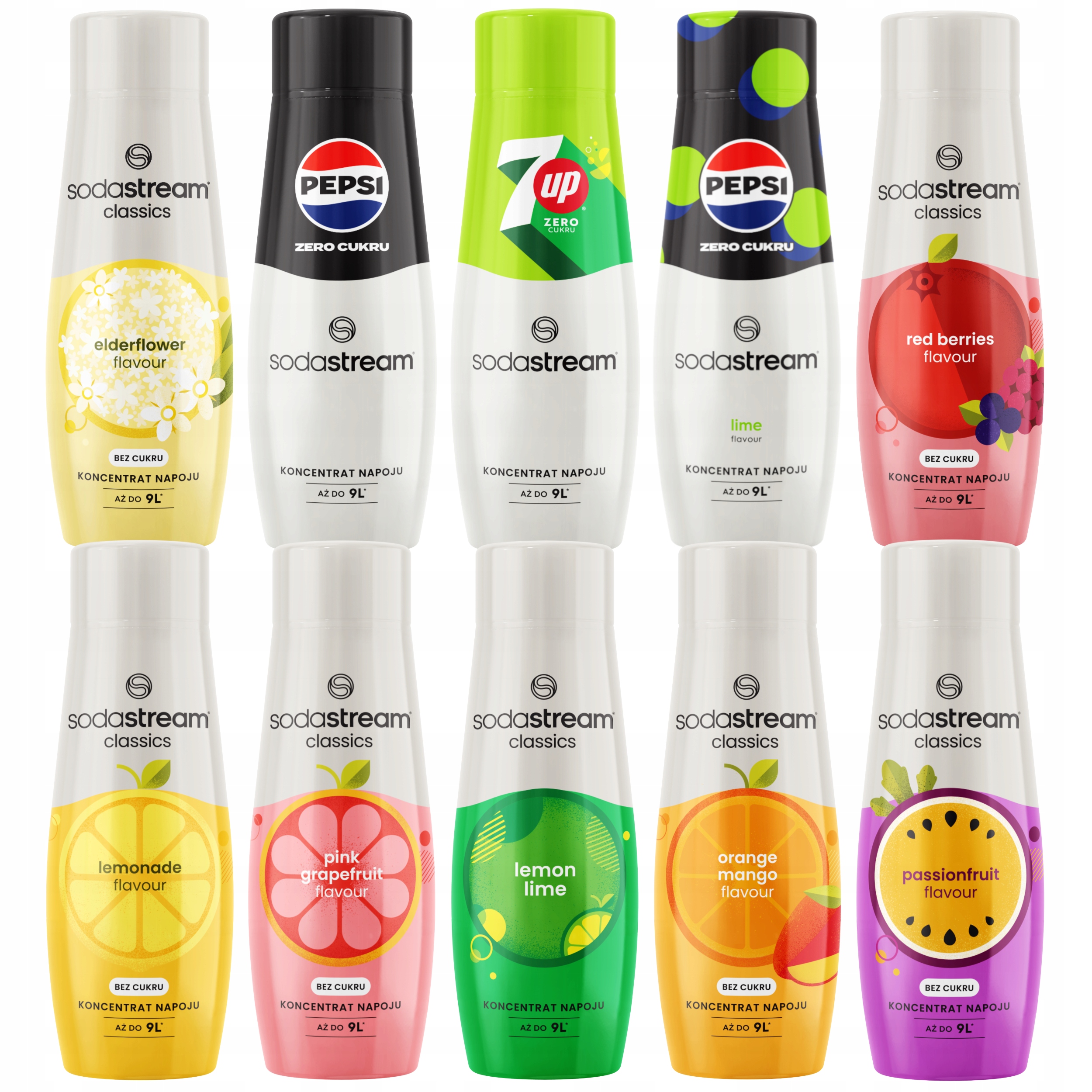 10x Syrop Do Saturatora Wody Sodastream 440ML Koncentrat MIX Smaków Zestaw