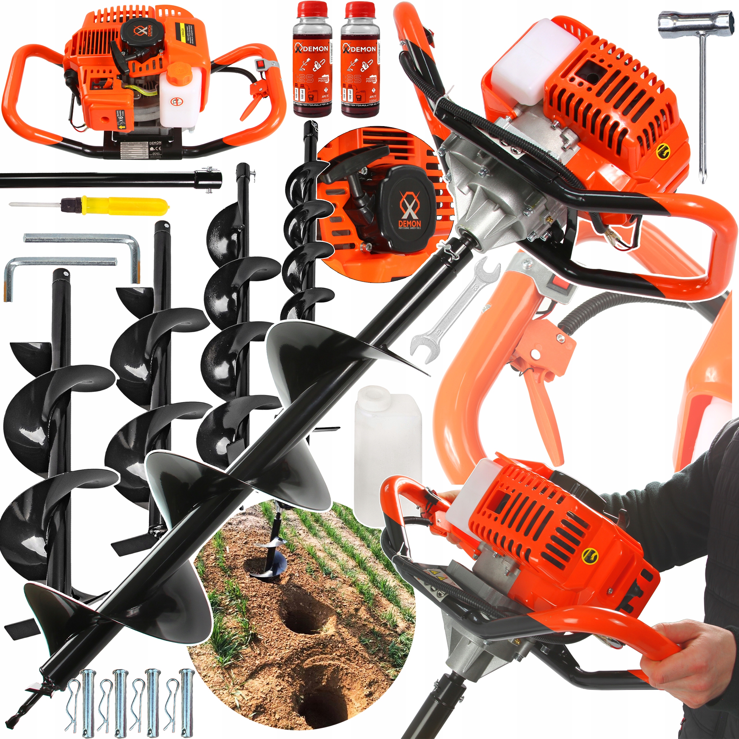 WIERTNICA GLEBOWA ŚWIDER SPALINOWY FI 10/15/20/30CM 4 x Wiertło