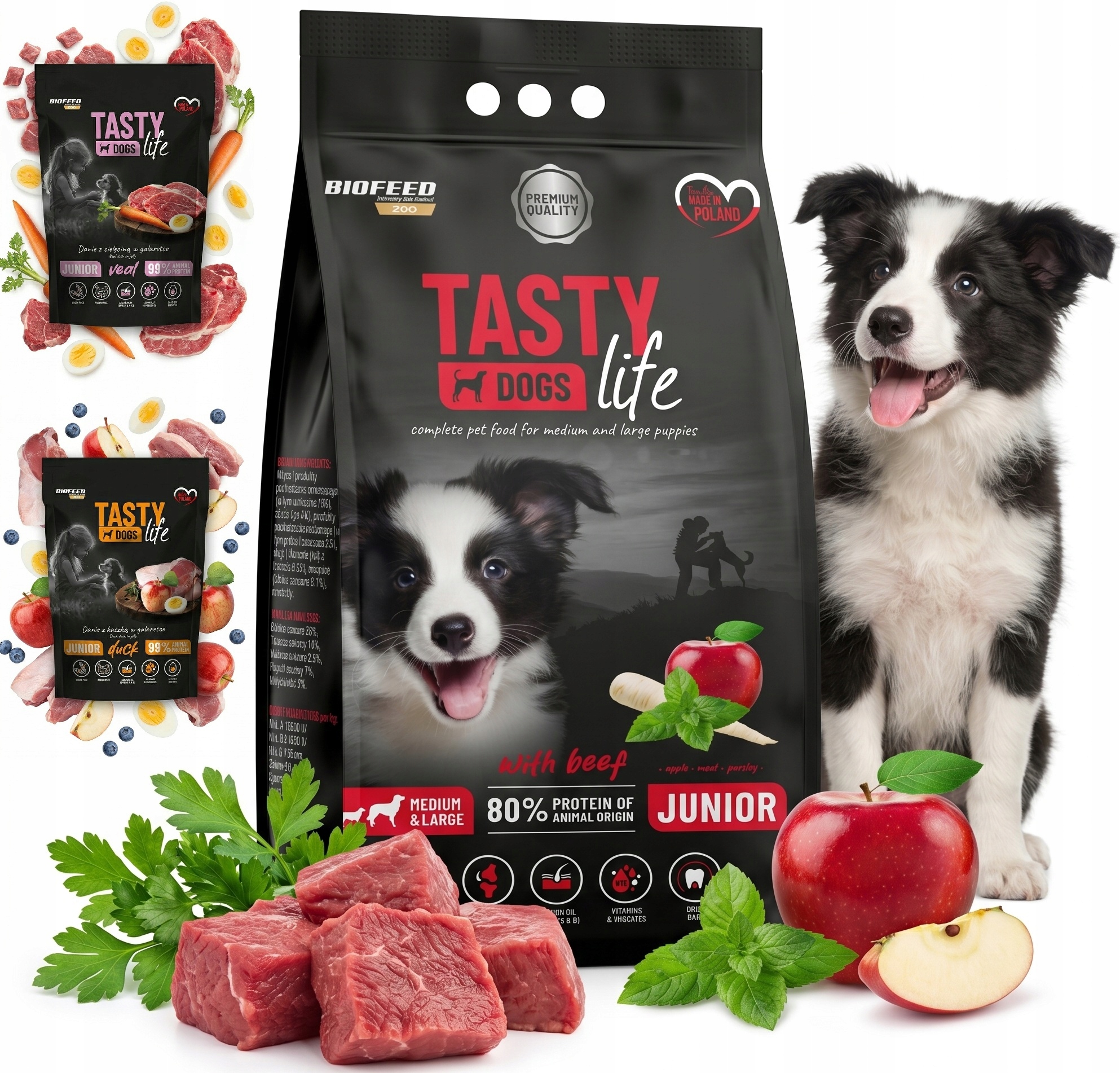 Tasty Dogs Life Junior karma dla szczeniaków z wołowiną 12 kg +2x Saszetka