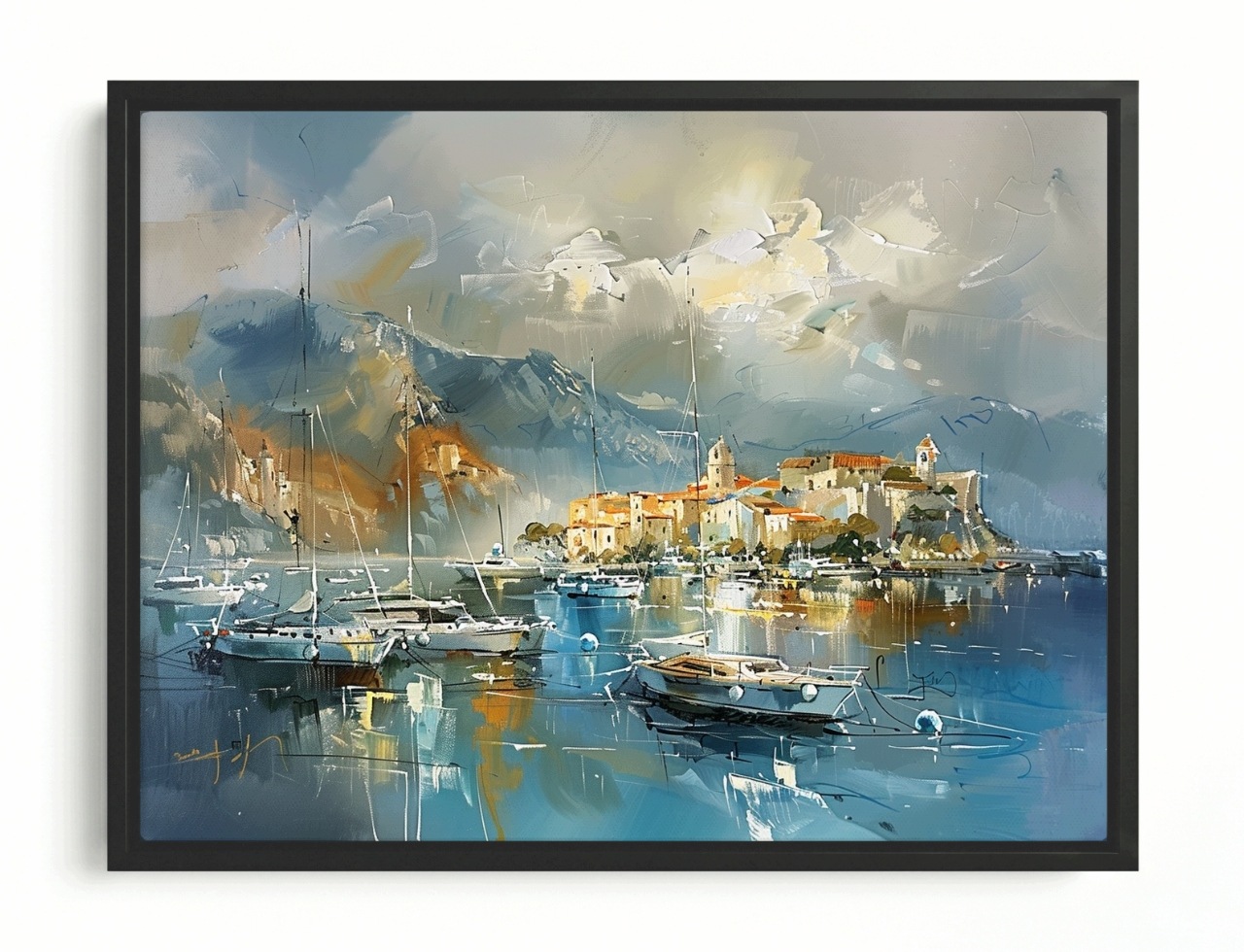 Obraz Rám Americká Krabička Město Chorvatsko Moře Marina Port Jachta 80x60