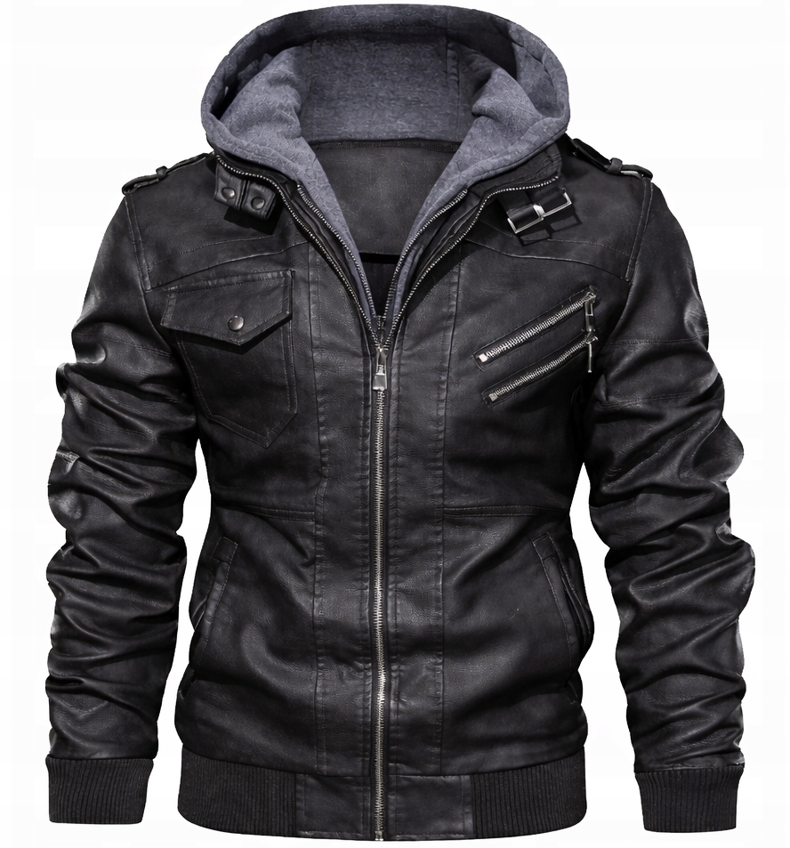 Kurtka skórzana męska ekoskóra 2w1 bluza wiosenna jesienna czarna