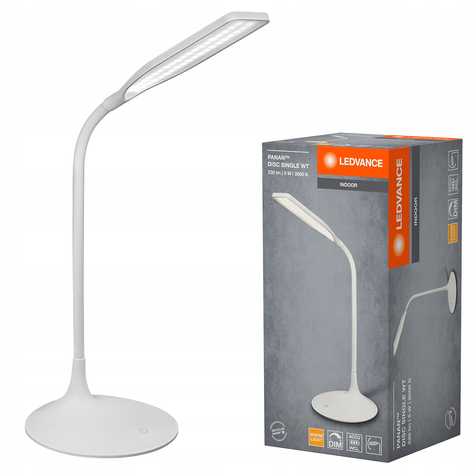 Stolní Led stolní lampa 5W 220lm 3000K Bateriová Bílá