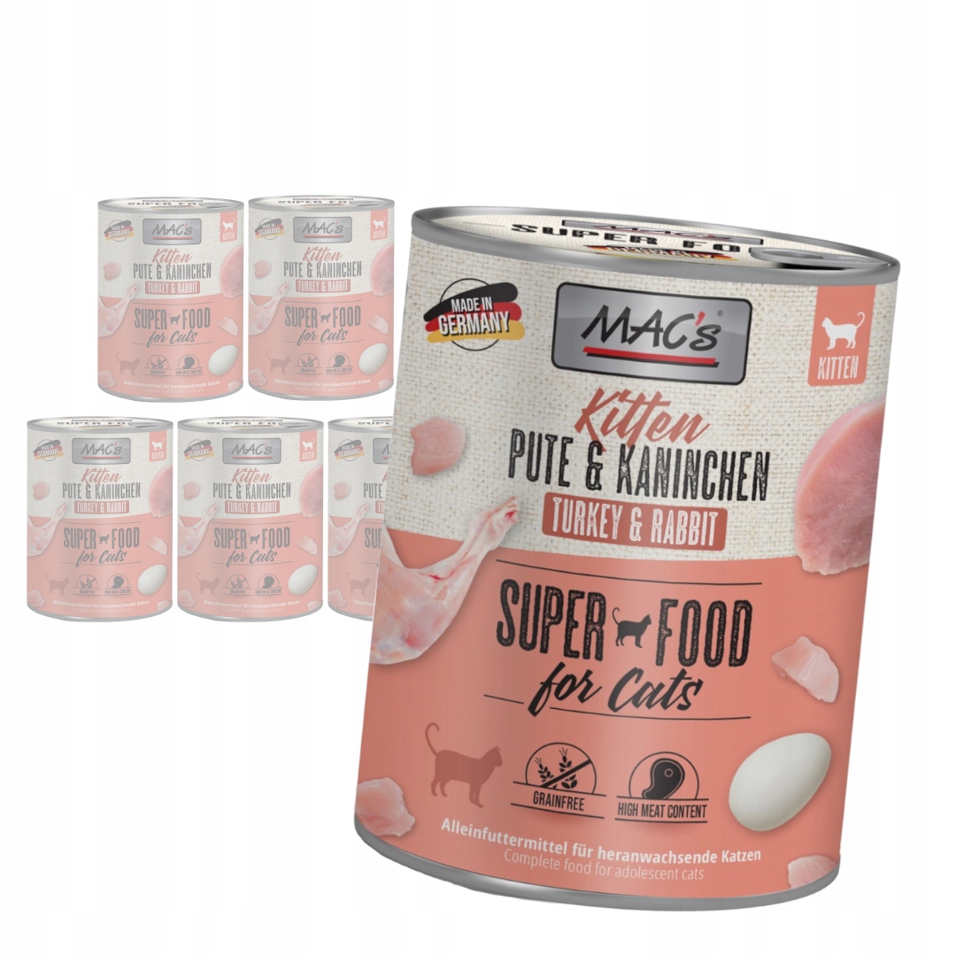 Levně MAC's Kitten 6x800g Vlhké Krmivo s krůtou Krůta králíkem