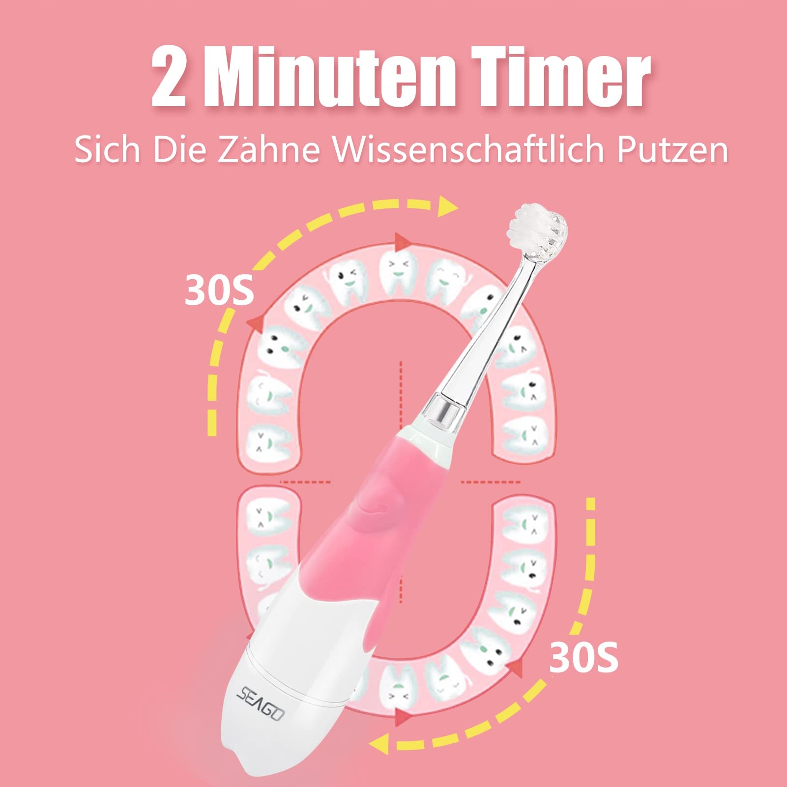 SEAGO SG-513 Elektryczna Szczoteczka Dla Dzieci LED Timer IPX7 Różowa — miniatura 4