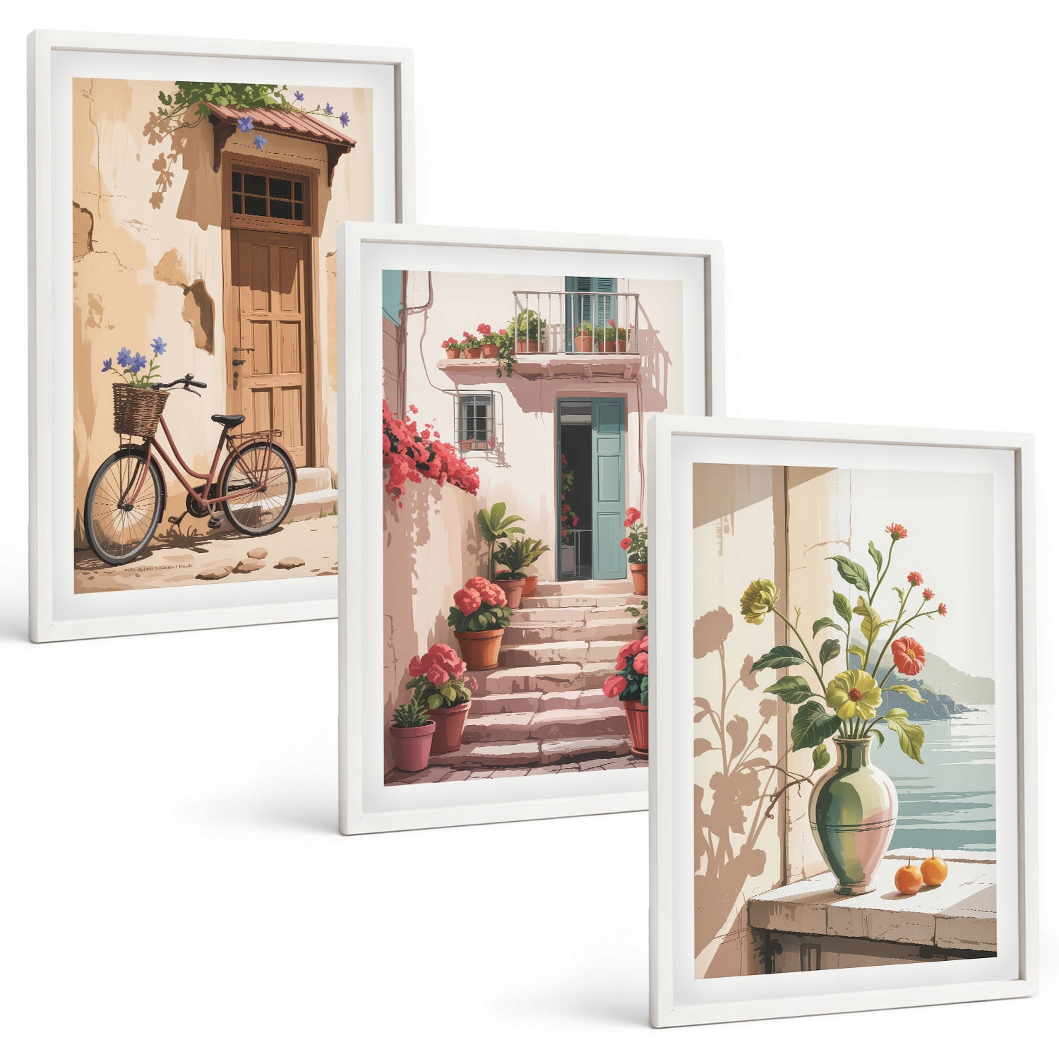 Sada grafik Malované uličky s květinami a kolem 3dílná sada