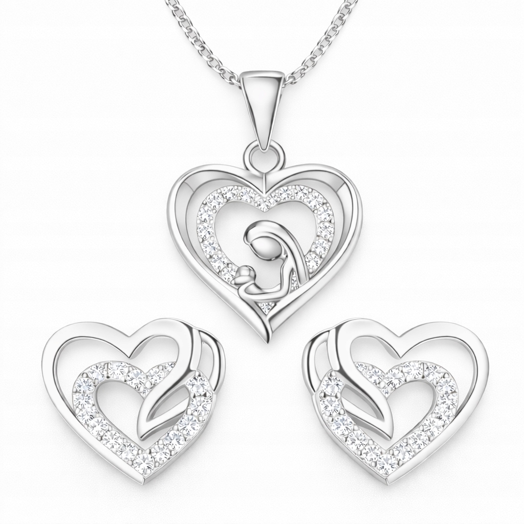 Sada stříbrných šperků srdce pro křestní přijímání stříbro 925
