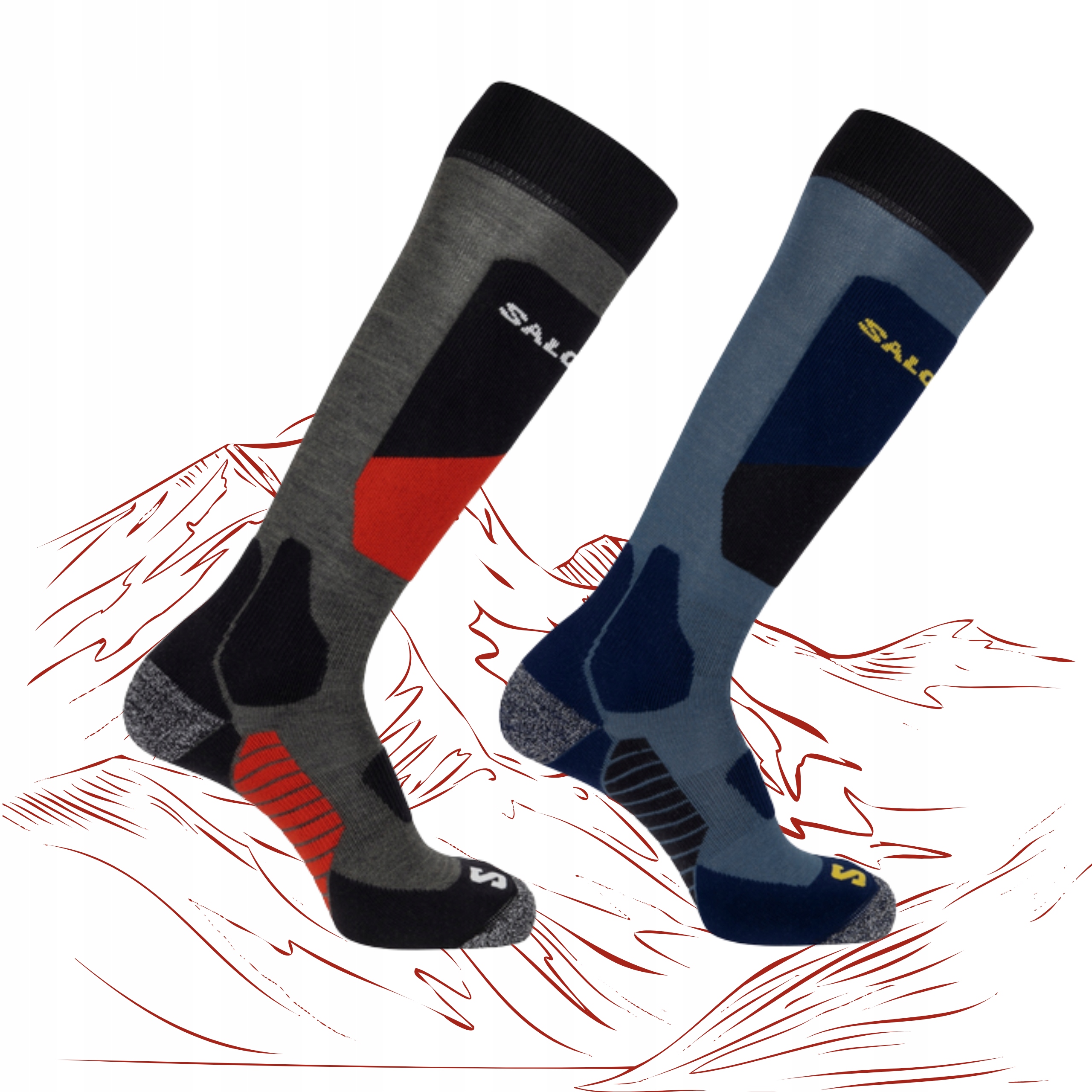 2x Ciepłe Skarpety Narciarskie Skarpetki Merino Salomon S/Access 39-41