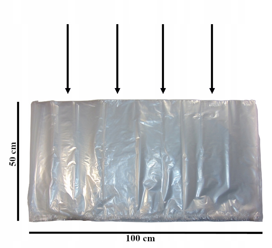 Worki foliowe przezroczyste 100x50cm, 25µ, otwór na długim boku, 100 sztuk