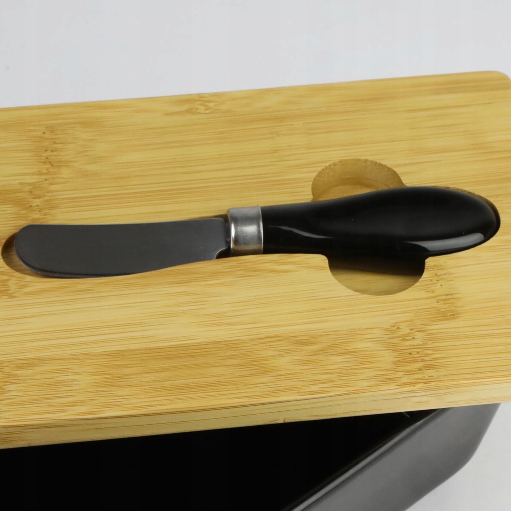 MASELNICA PORCELANOWA CZARNA +NOŻYK POJEMNIK NA MASŁO Z BAMBUSOWĄ POKRYWKĄ Materiał ceramika