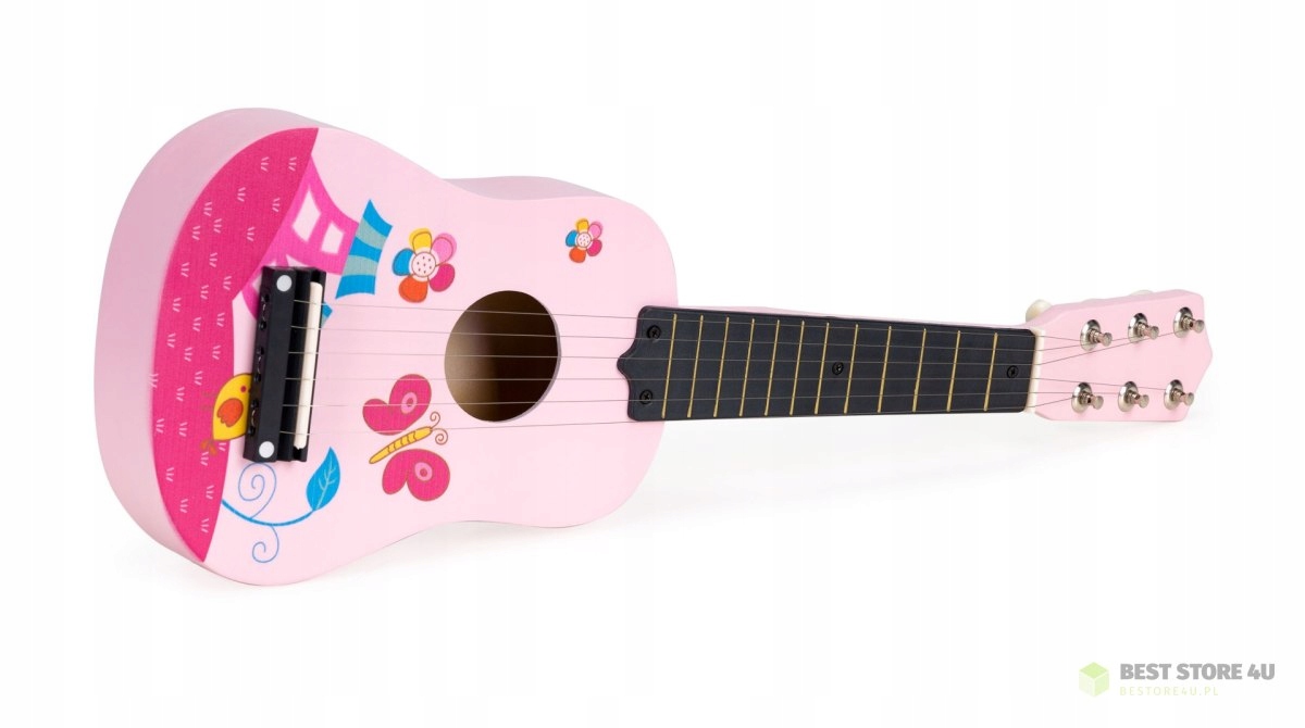 Gitara dla dzieci drewniana metalowe struny kostka- różowa ECOTOYS Kod producenta FO18 PINK