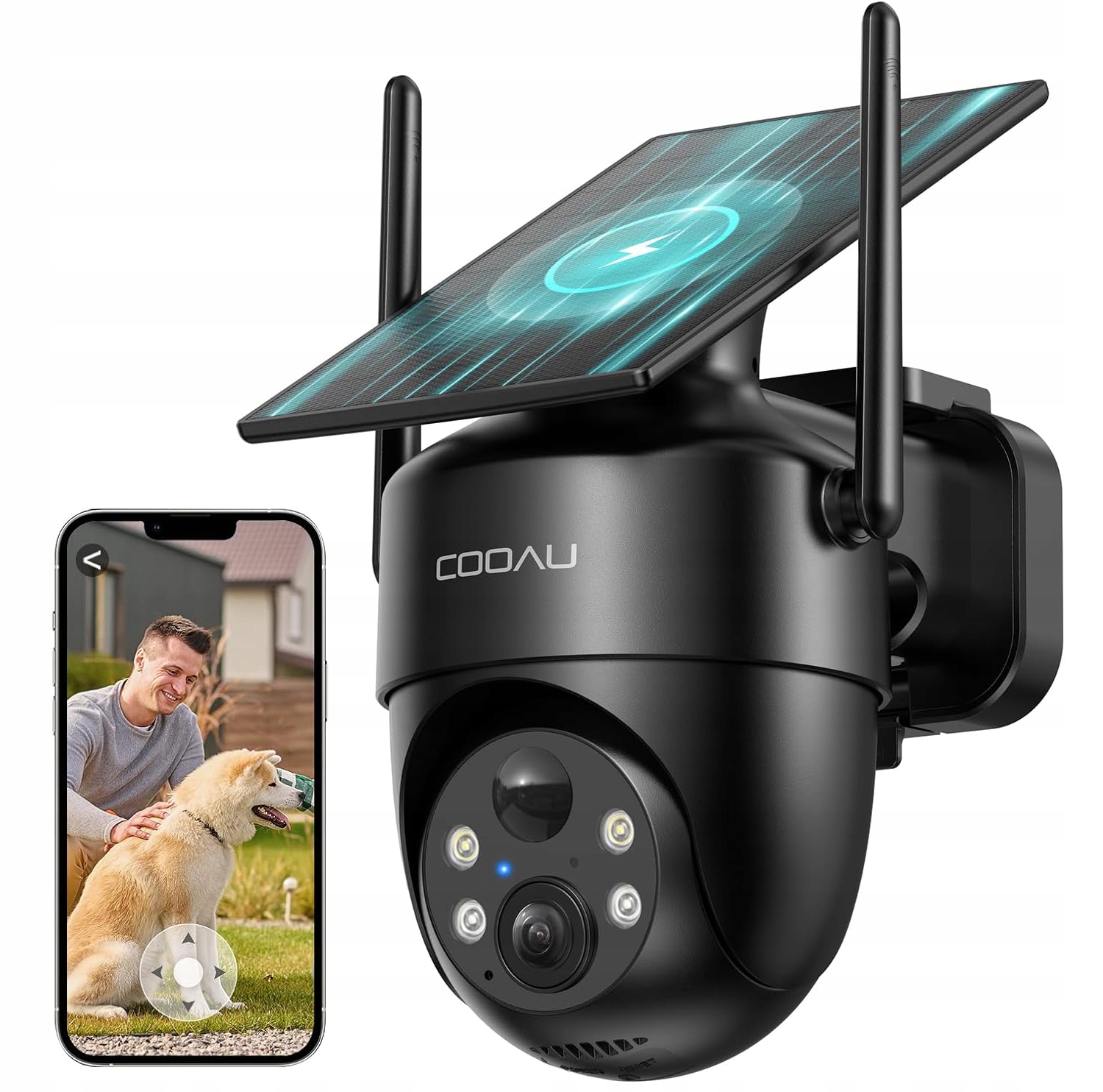 Solarna Kamera Wifi 3MPX Smart Zewnętrzna Obrotowa Ip Bezprzewodowa Czarna