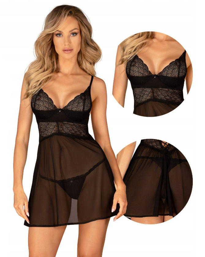 Obsessive Tričko Noční A Tanga Průsvitné Chemeris Babydoll Xs/s