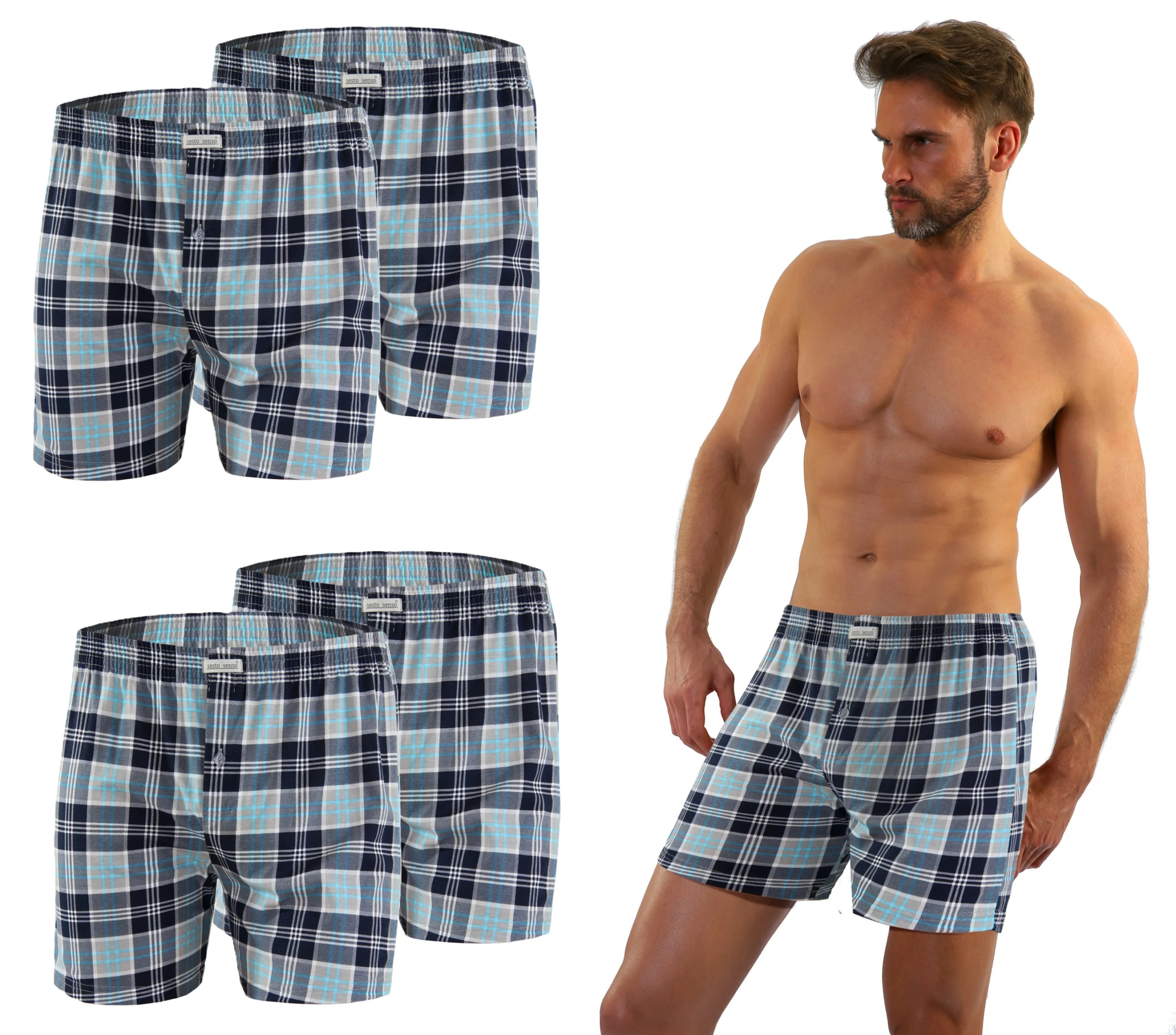 Sesto Senso 4-PAK pánské boxerky BM01 Vzor 24 volné bavlněné Mřížka 4XL