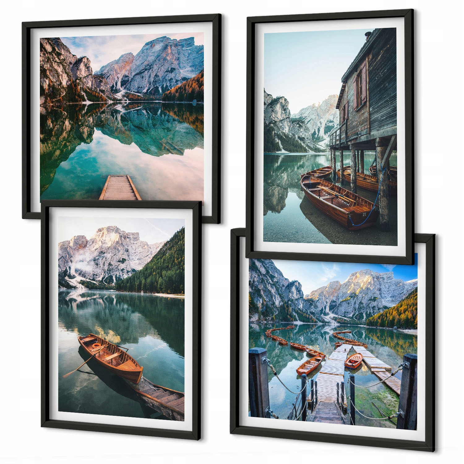 Stylový dekorativní obraz na zeď Jezero hory lodě chata Černý rám