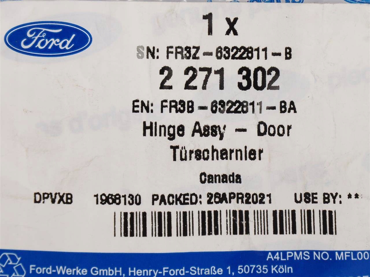 ZAWIAS DRZWI LEWYCH DOLNY MUSTANG 2015 18 Part number FR3B 6322811 BA