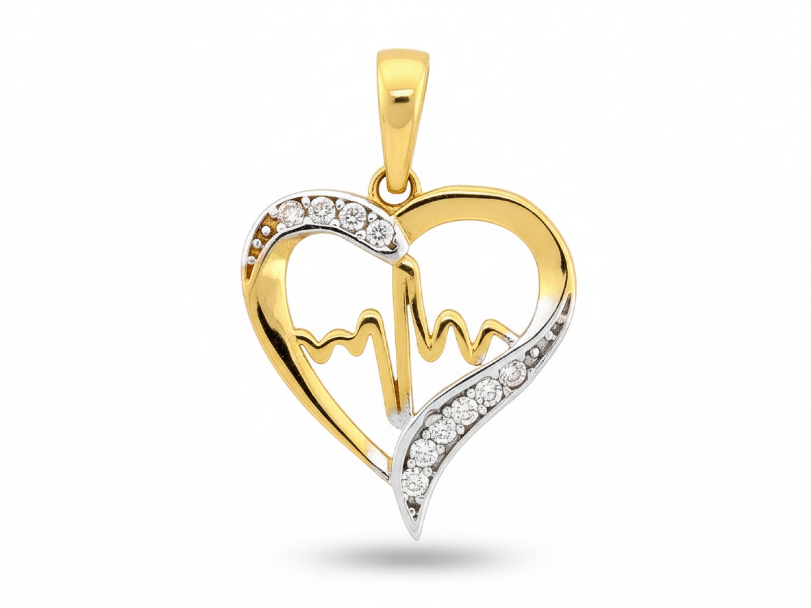 Zlatý přívěsek 585 Srdce s linií života Bílé Zirkony puls 0.71 g dárek