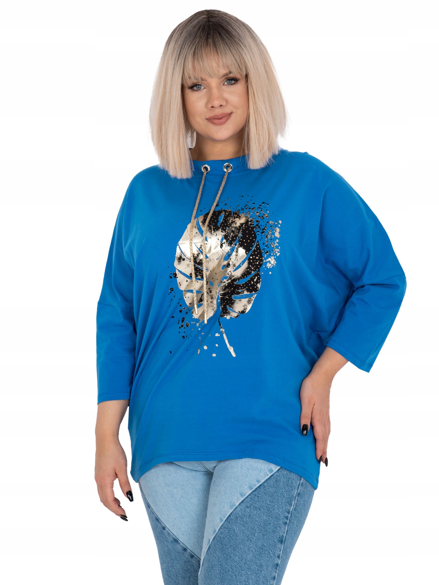 

Bluzka Damska Plus Size z rękawem 3/4 luźna nadruk