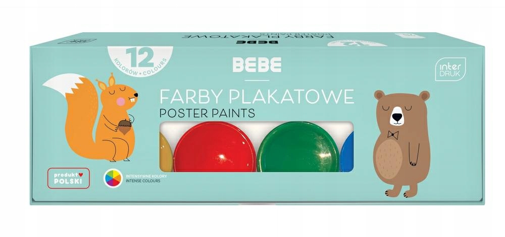 INTERDRUK BEBE ŚWIEŻE FARBY SZKOLNE PLAKATOWE 12 kolorów