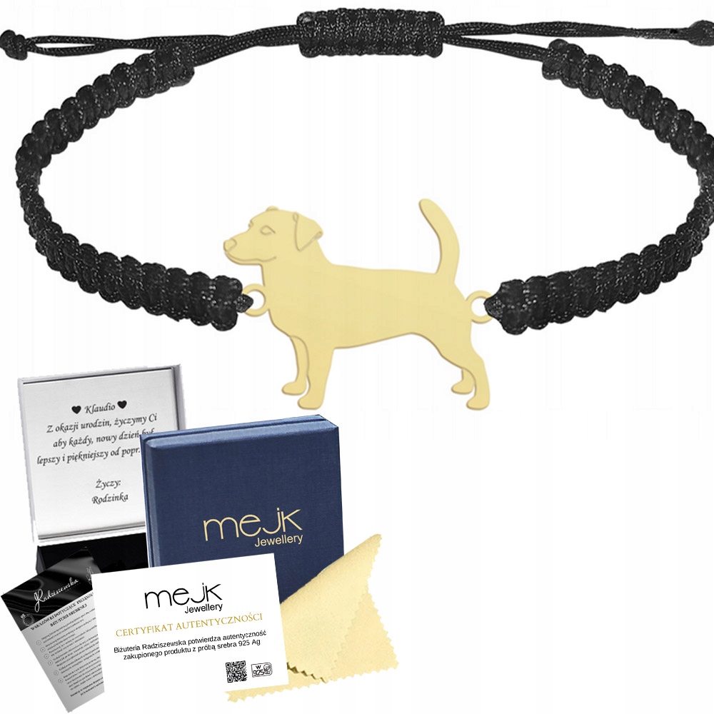 Zlatý náramek s Jack Russell teriérem Krátkosrstý 925 Makramé Gravírování