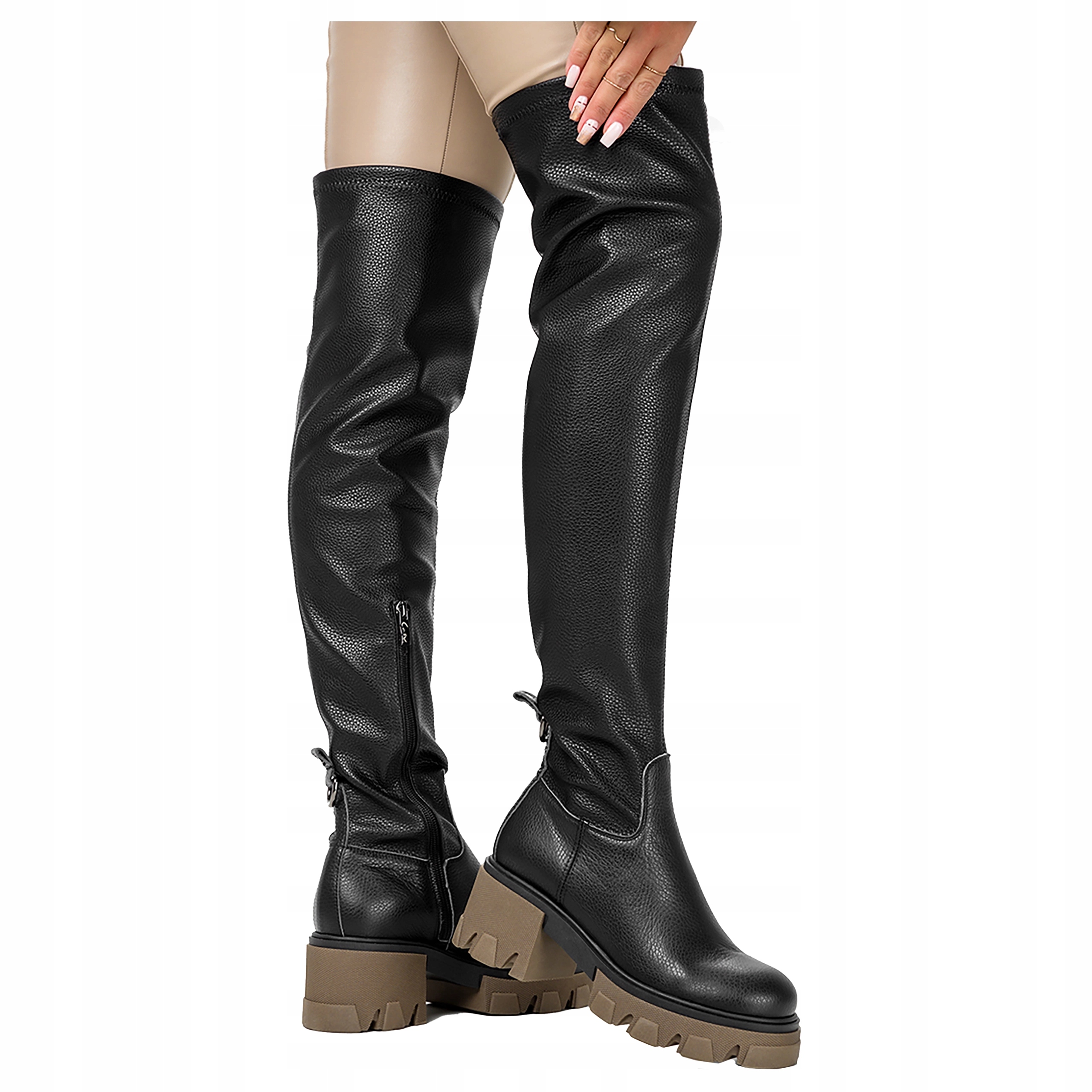 Kožené Dámské Kozačky Černé Za Koleno Na Platformě Polský Výrobek vel. 36