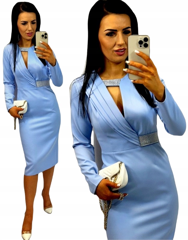 Dámské šaty na křtiny Svatební Hostina Šaty Elegantní Modrá L