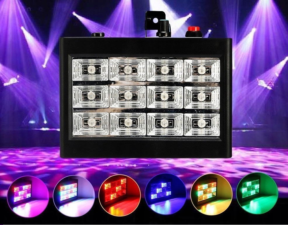 KOLOROFON STROBOSKOP DISCO RGB REFLEKTOR DYSKOTEKOWY 12LED CZUJNIK DŹWIĘKU Kod producenta LED ROOM STROBE 12
