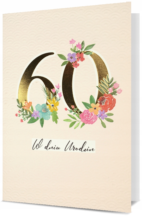 KARTKA NA URODZINY 60 SZEŚĆDZIESIĄTKA ZŁOCONA Z DODATKAMI HM 2946