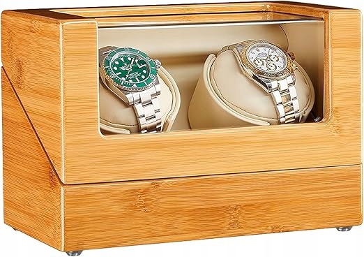 Rotomat na 2 hodinky výstavní vitrína natahovač Bambus lakovaný Krásný