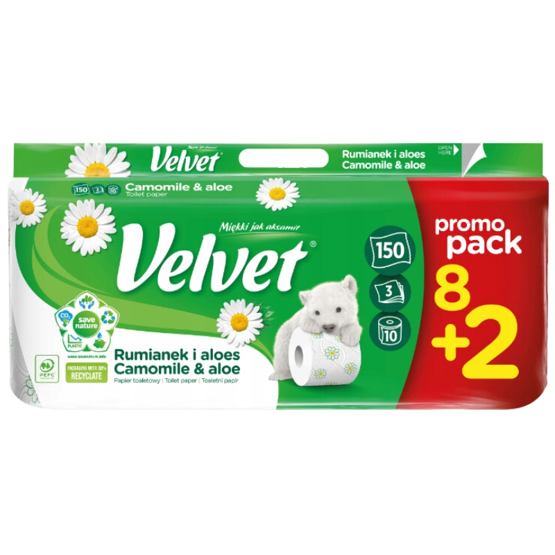Velvet Papier Toaletowy Rumianek i Aloes 8+2 Rolki