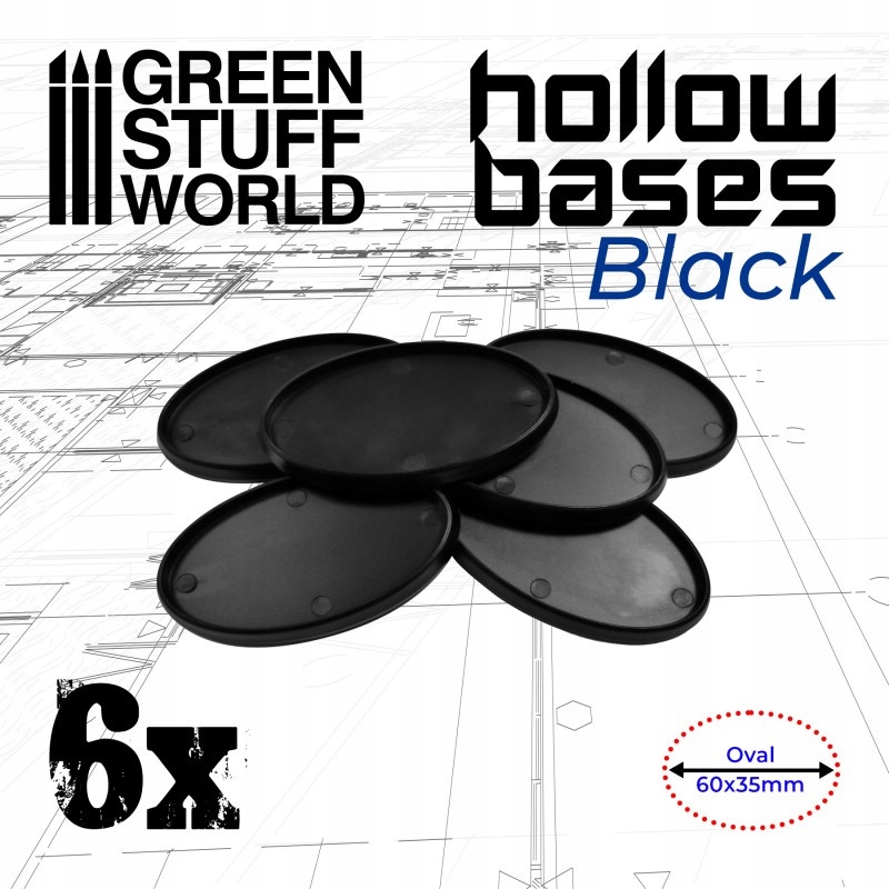 Hollow Plastic Bases Black Oval 60x35mm 6 szt.