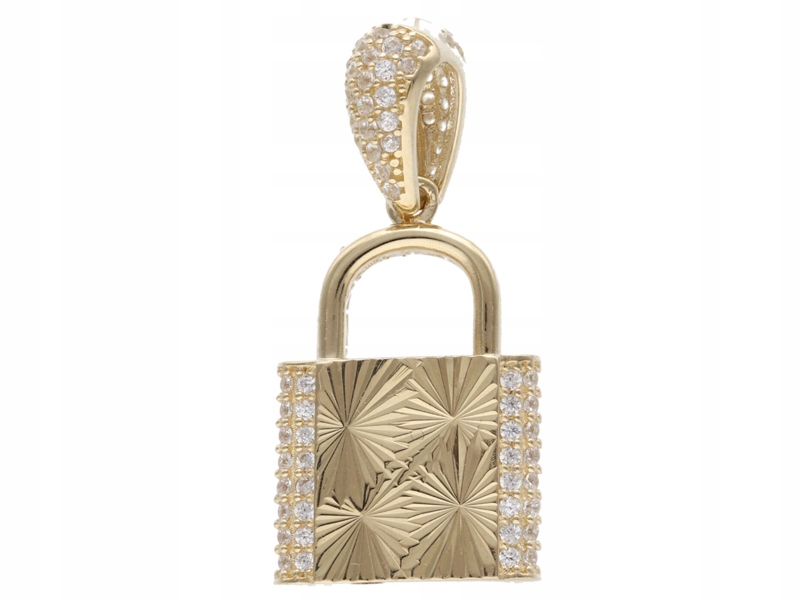 Zlatý přívěsek 585 visací zámek se zirkony 2,87g moderní vzor 14k na prez