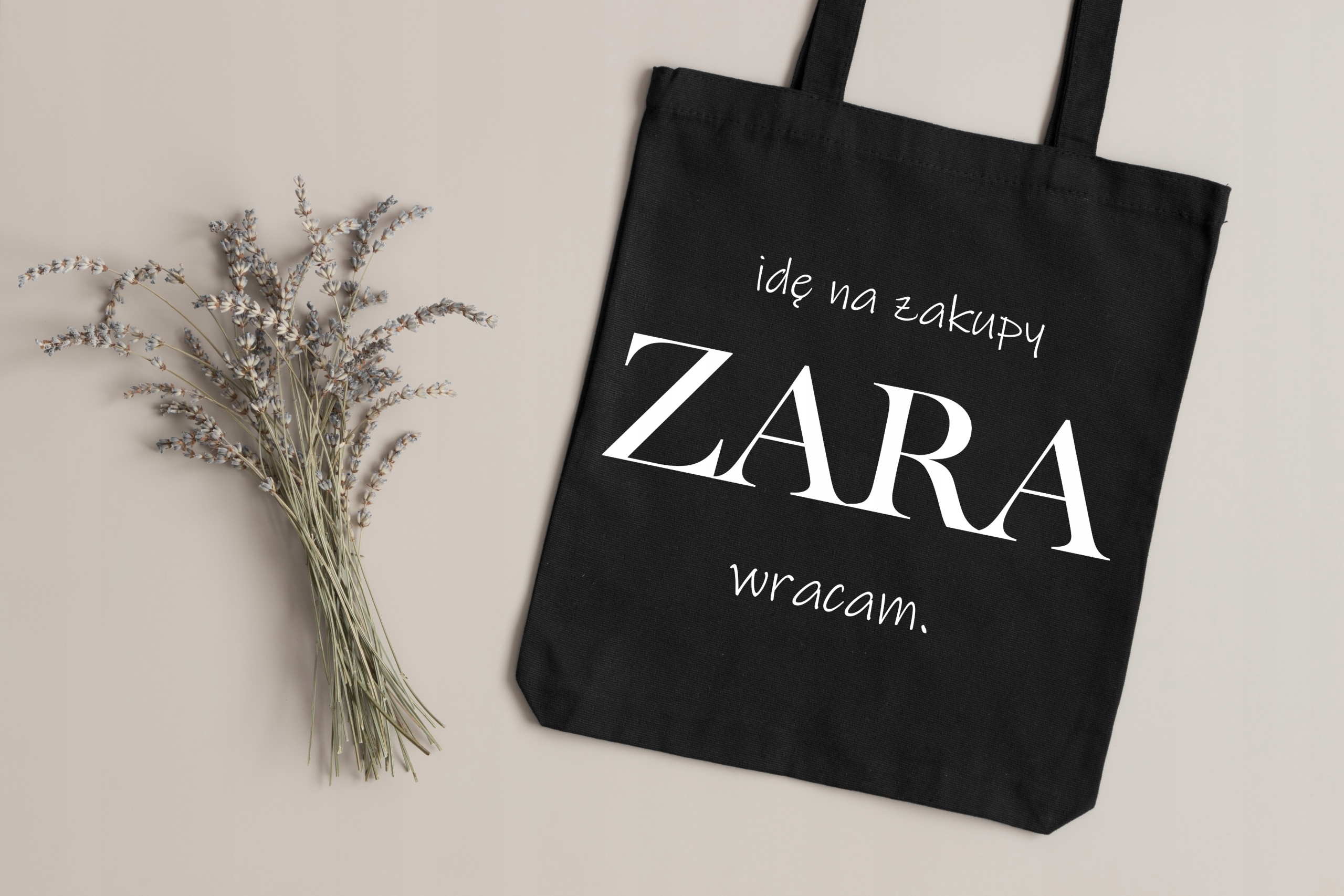 TORBA ZARA WRACAM ŚMIESZNA NA ZAKUPY MATERIAŁOWA PREZENT CZARNA A4 Kod producenta Torba bawełniana