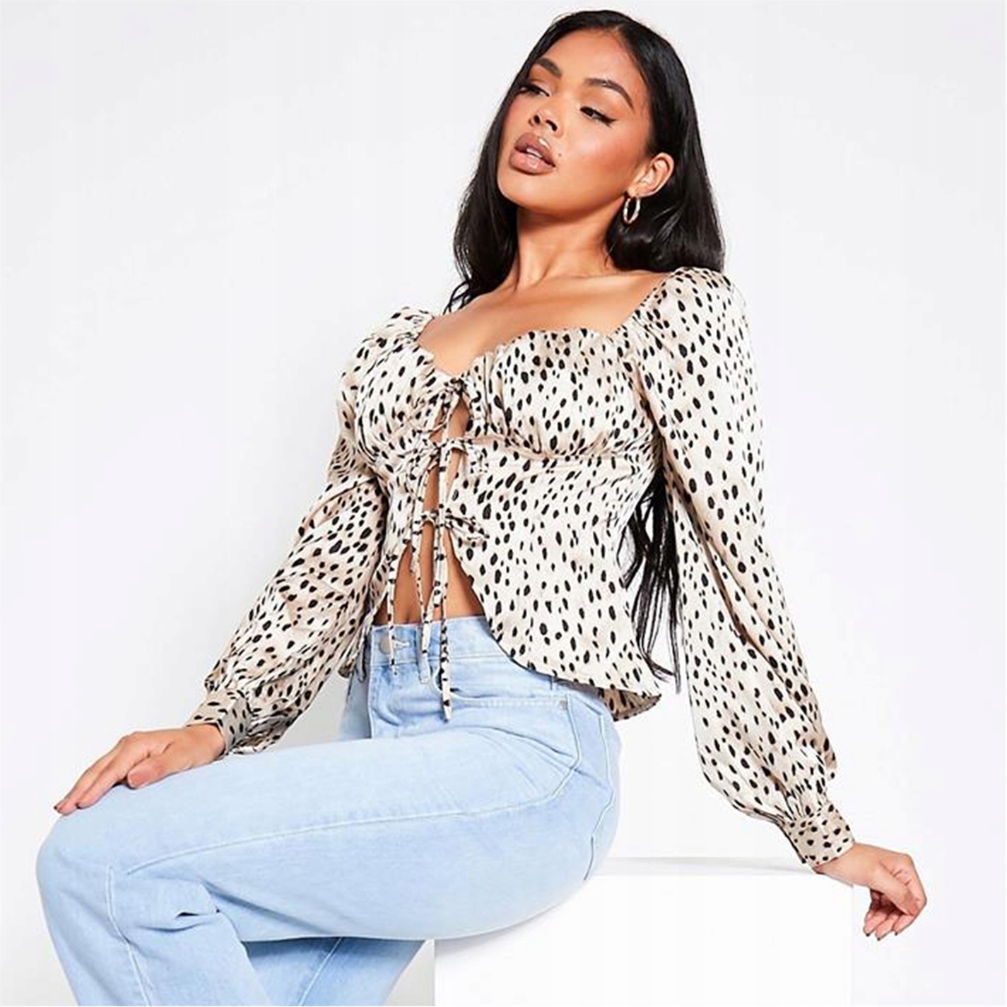 M8205 DAMSKA SATYNOWA BLUZKA W PANTERKĘ I SAW IT FIRST 36/38 Kolor beżowy